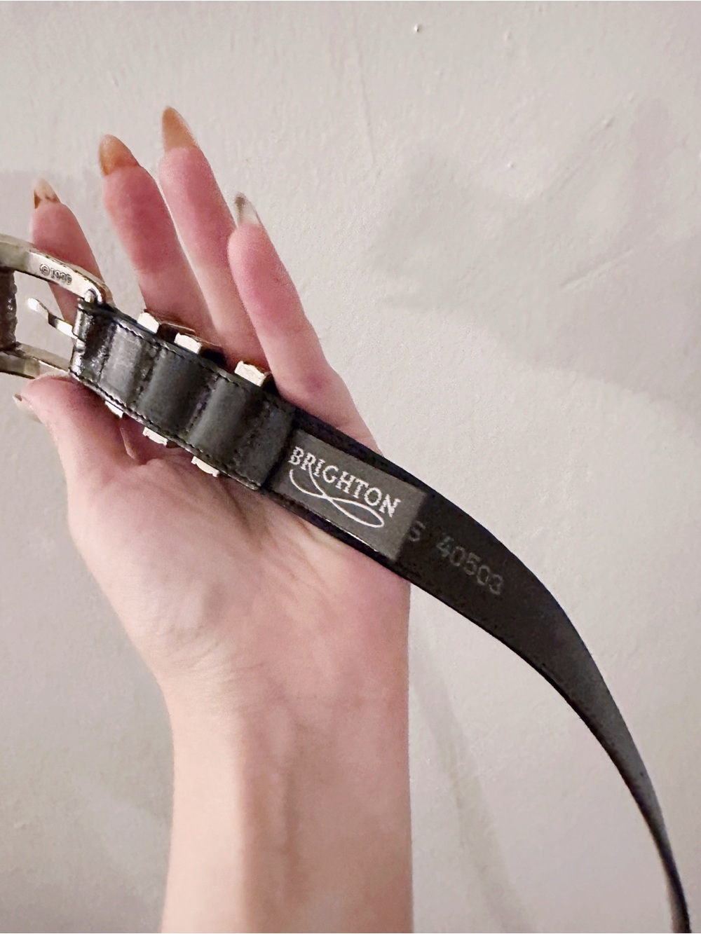 Vintage Brighton Leather Belt Silver Western Hardware Black 1995 - Picture 4 of 6